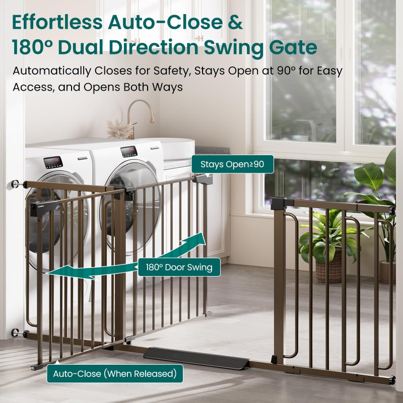 Cumbor Extra Wide Baby Gate, 36.6-69" Walk-Through Dog Gate for Stairs, Doorways & Hallways, 30.5â€œ Tall, Auto-Close & Dual-Swing Safety Child Gate Indoor, Easy Install Pressure-Mounted Pet Gate, Brown - Image 4