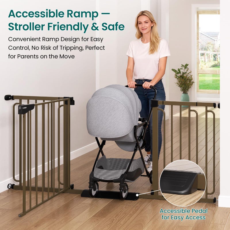 Cumbor Extra Wide Baby Gate, 36.6-69" Walk-Through Dog Gate for Stairs, Doorways & Hallways, 30.5â€œ Tall, Auto-Close & Dual-Swing Safety Child Gate Indoor, Easy Install Pressure-Mounted Pet Gate, Brown - Image 5
