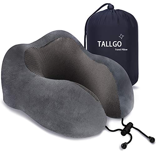 TALLGO Travel Pillow, Best Memory Foam Neck Pillow Head Support Soft Pillow for Sleeping Rest, Airplane Car & Home Use (Black) (Pink) (Grey) - Image 1