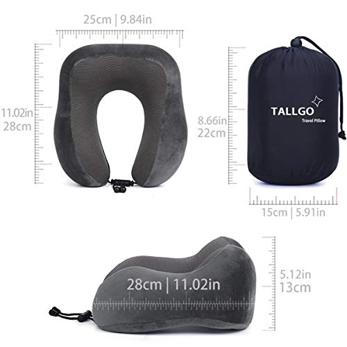 TALLGO Travel Pillow, Best Memory Foam Neck Pillow Head Support Soft Pillow for Sleeping Rest, Airplane Car & Home Use (Black) (Pink) (Grey) - Image 4
