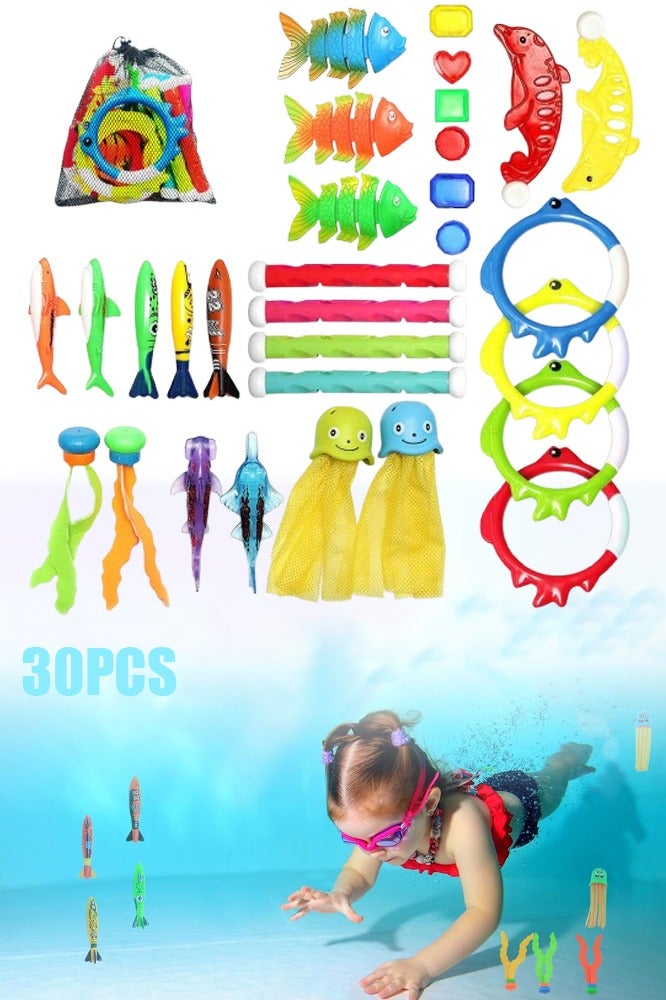 VUCATIN Pool Toys Diving Rings 30pc Pool Toy Diving Ring Set Includes Jellyfish Dolphin Diving Ring Whale Pool Swimming Diving Game Toy Set Suitable Aged 3-14 Children Swimming and Diving - Image 1