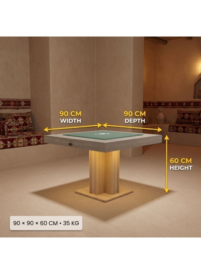 فور بلس طاولة "الرياسة" 2 في 1 لألعاب البلوت والجاكارو مع كراسي لـ 4 لاعبين، مقاس90×90×60 سم، لون أخضر (نوع الخشب: قشرة خشب الجوز الإيطالي) - Image 5