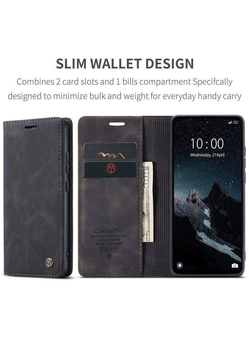 TEAM LUXURY - Phone Case Compatible with Xiaomi Redmi 12C/Xiaomi Redmi 11A with Card Holder High-end Retro Wallet Leather Shockproof Protective - Image 1