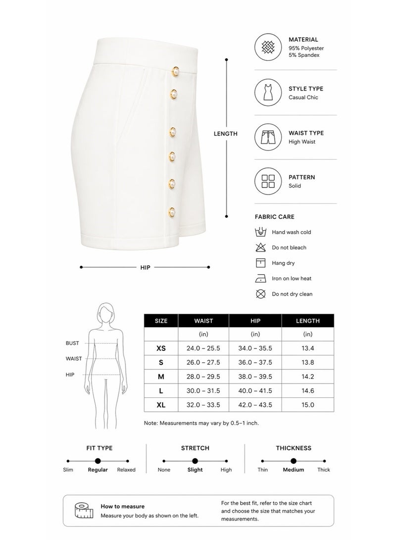 شورت نسائي عالي الخصر بتصميم أنيق، أبيض عاجي، مزين بأزرار ذهبية لؤلؤية، تصميم أنيق - Image 5