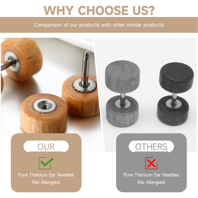 Cupimatch 3 Pairs Wood Stud Earrings for Men,Cupimatch Unisex Round Pierced Earrings Set 8mm (Wooden) - Image 4