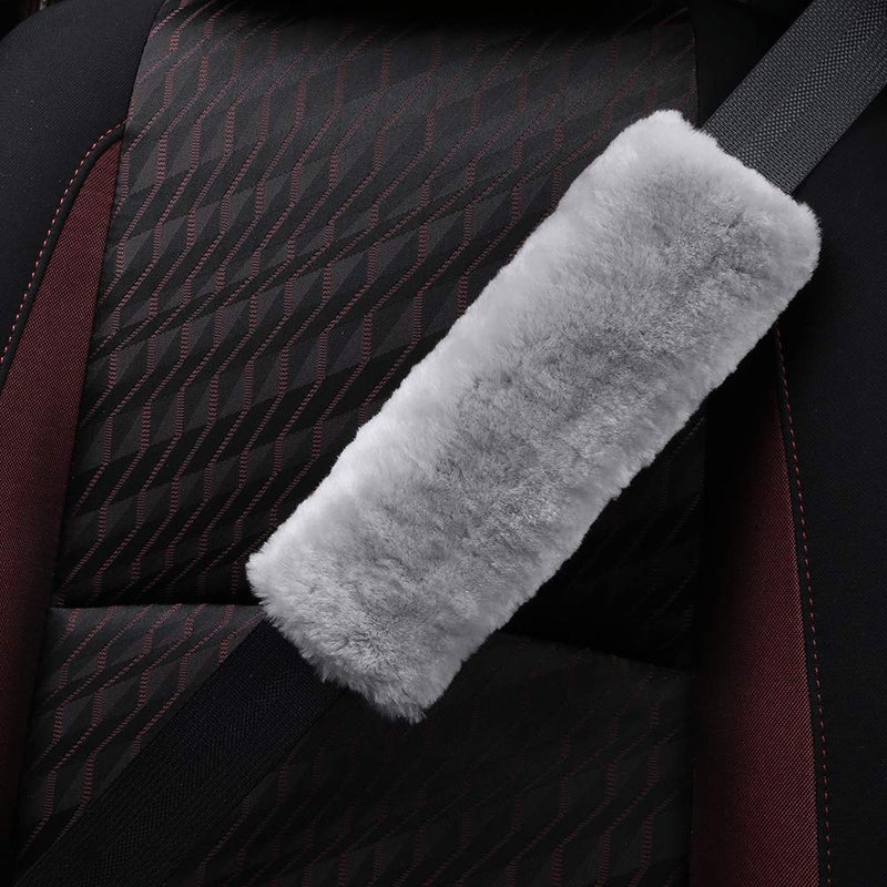 OGLAND Authentic Sheepskin Car Seat Belt Pad,2 Pack Soft Seat Belt Cover for Shoulder Pad Neck Cushion Protector Car Accessories by Genuine Natural Merino Wool (Misty Gray) - Image 3