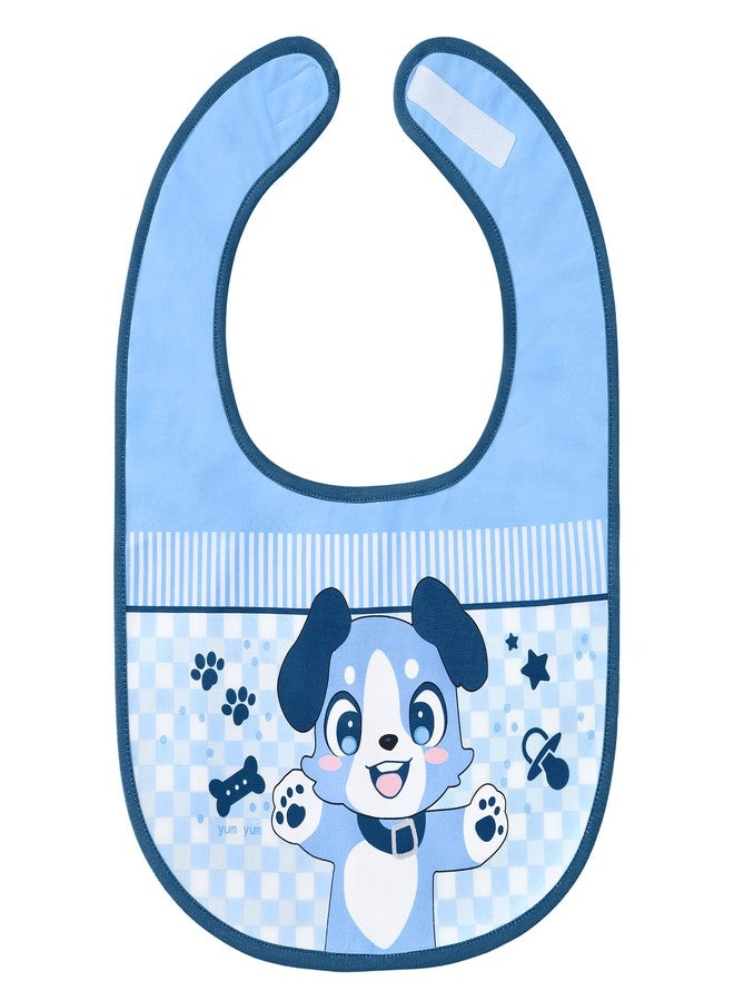 Littleforbig Cotton Waterproof Babydoll Printed Adult Bib with Adjustable Hook-and-Loop Fastener Closure - Little Blue Bib - Image 1