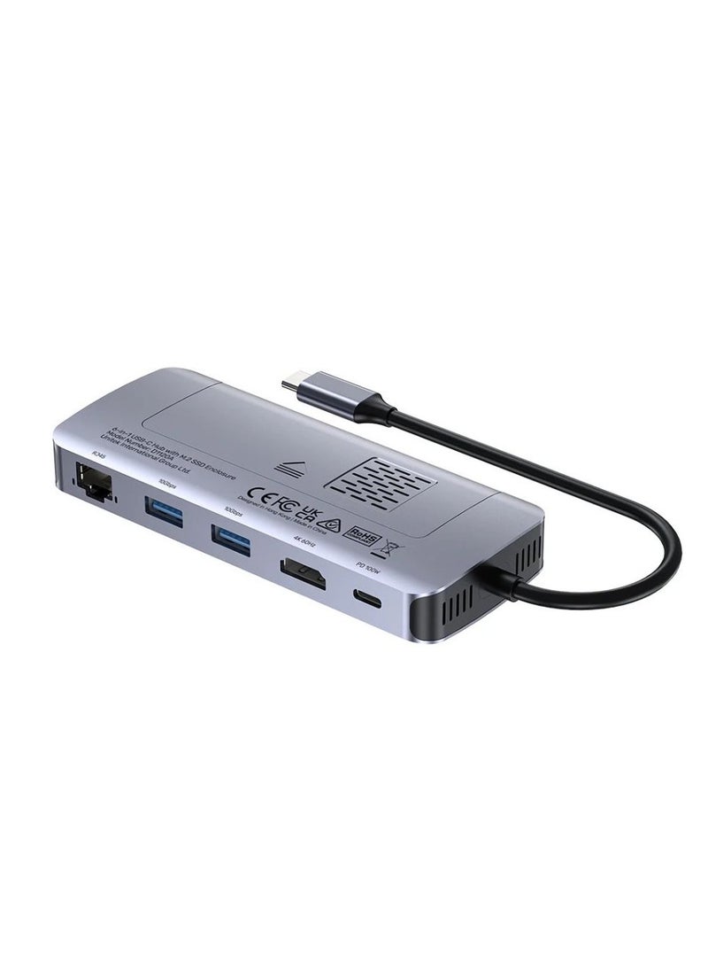 UNITEK - UNITEK 6-in-1 USB-C Hub with Built-in M.2 SSD Enclosure, High-Speed Data Transfer, HDMI Output, USB 3.0 Ports, SD Card Reader, and Power Delivery Support for Laptops and MacBooks - Image 1