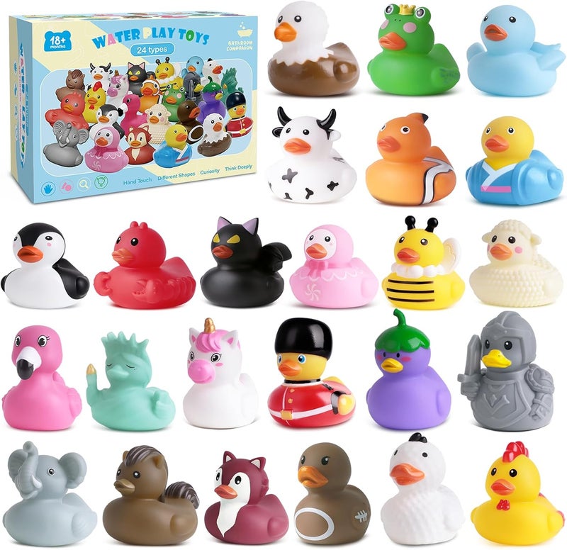 Grarain 24 Rubber Ducks Bath Toys for Toddlers, Hole-Free Bathtub Toys & Baby Pool Toys, from 18 Months for Girls and Boys - Image 1