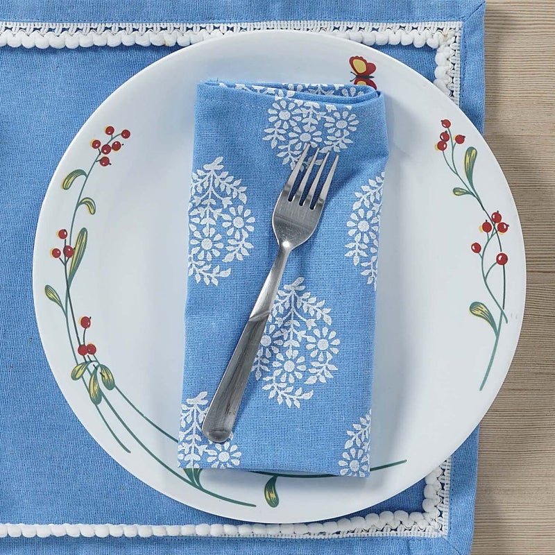 Swayam Blue,White 100% Cotton Gharana Dinner Napkin Set of 6 pcs - Image 3