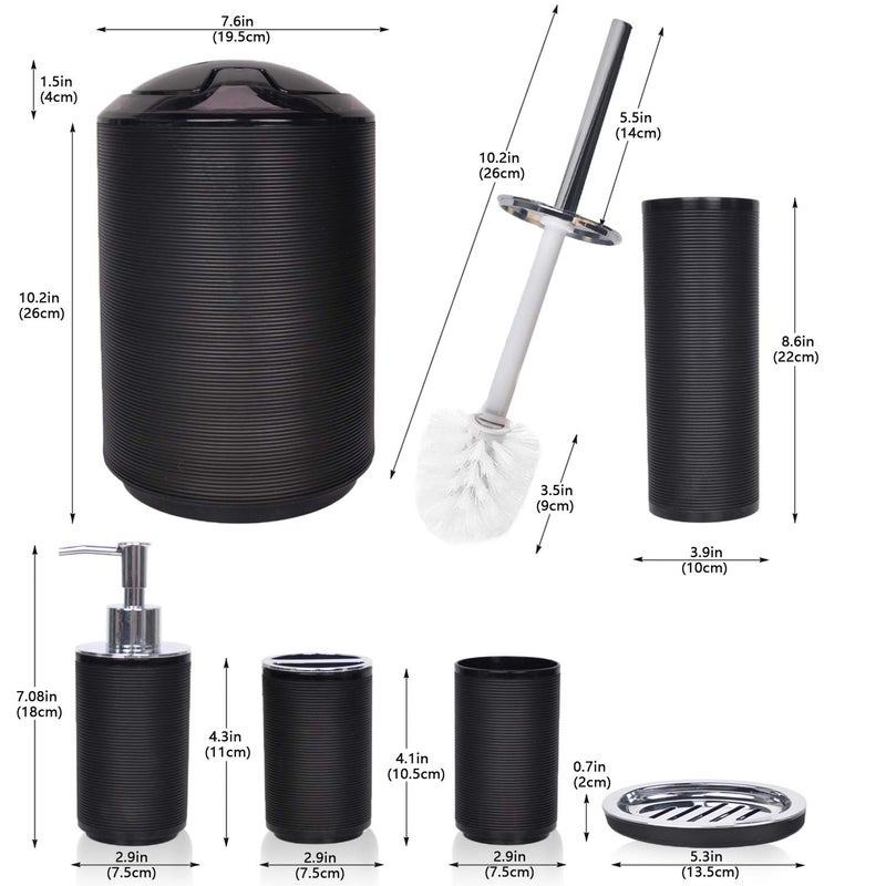 CERBIOR Bathroom Accessories Set 6 Piece Bath Ensemble Includes Soap Dispenser, Toothbrush Holder, Toothbrush Cup, Soap Dish for Decorative Countertop and Housewarming Gift, Black - Image 2