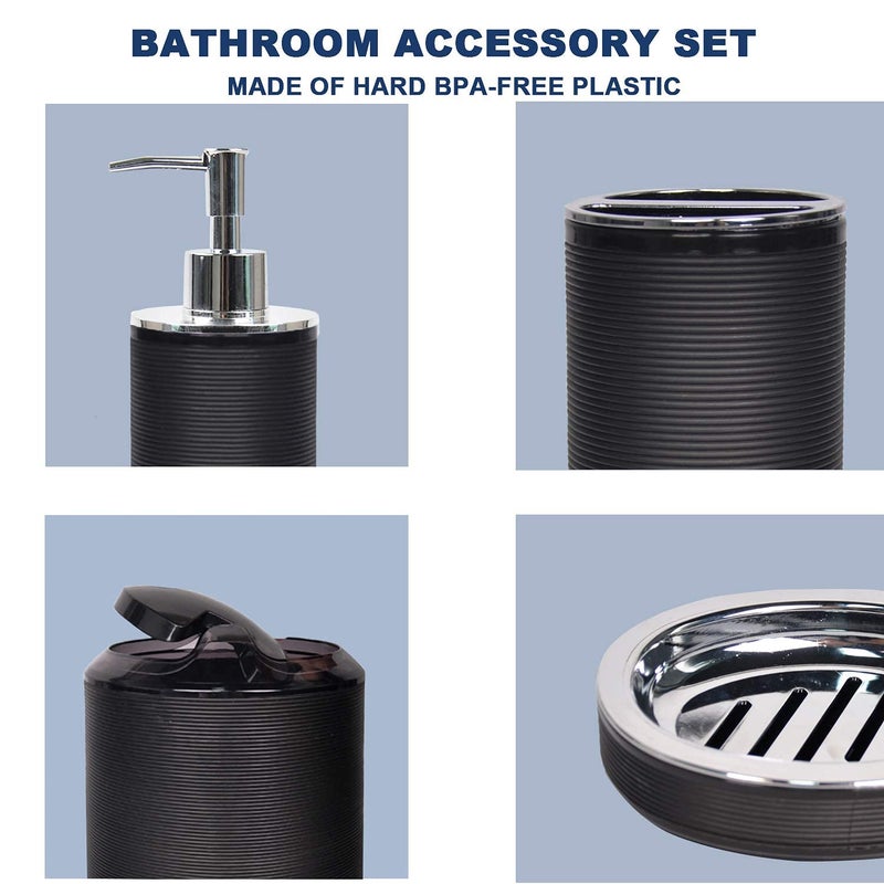 CERBIOR Bathroom Accessories Set 6 Piece Bath Ensemble Includes Soap Dispenser, Toothbrush Holder, Toothbrush Cup, Soap Dish for Decorative Countertop and Housewarming Gift, Black - Image 3