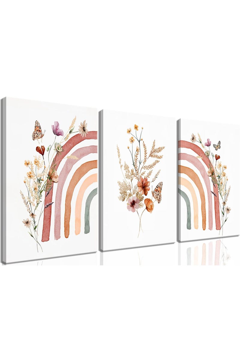 AKWISH 3Pcs Framed Boho Rainbow Canvas Wall Art Prints - Image 1