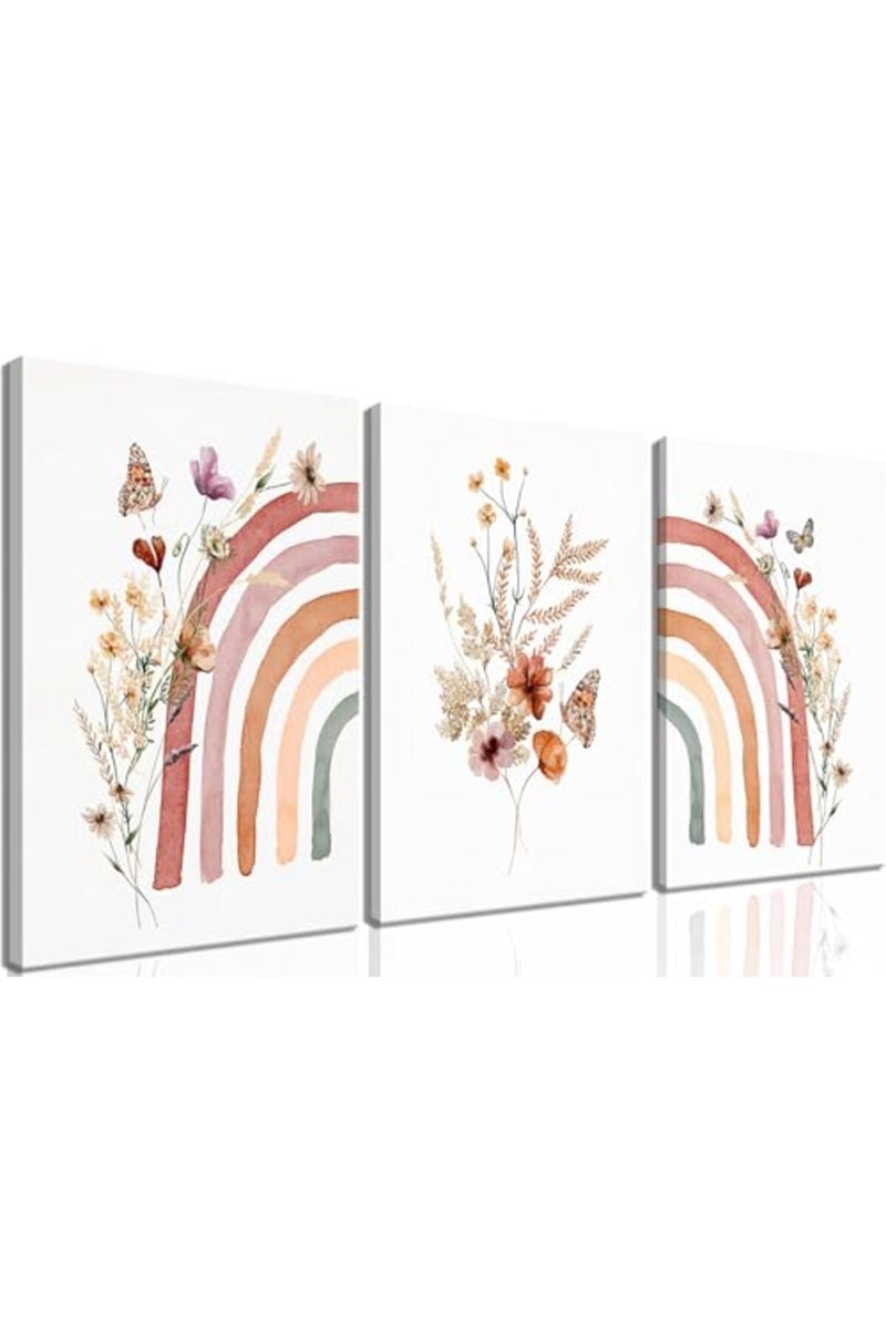 AKWISH 3Pcs Framed Boho Rainbow Canvas Wall Art Prints - Image 2