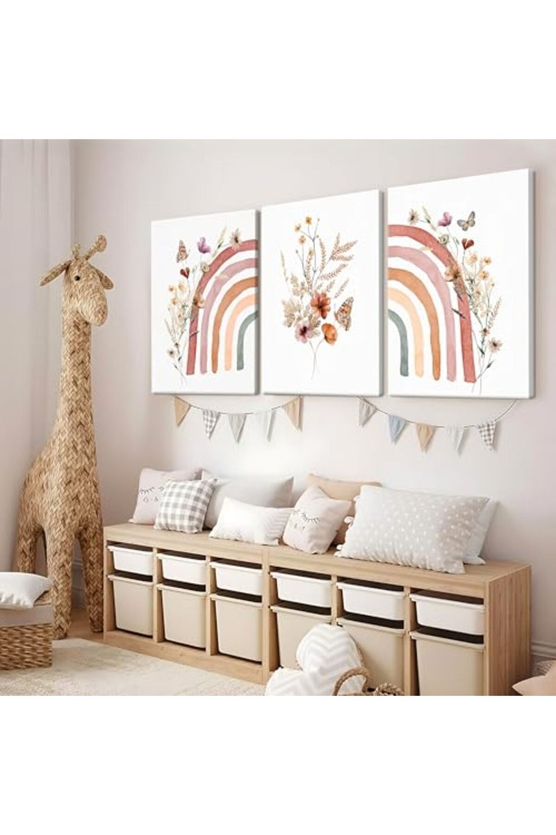 AKWISH 3Pcs Framed Boho Rainbow Canvas Wall Art Prints - Image 4