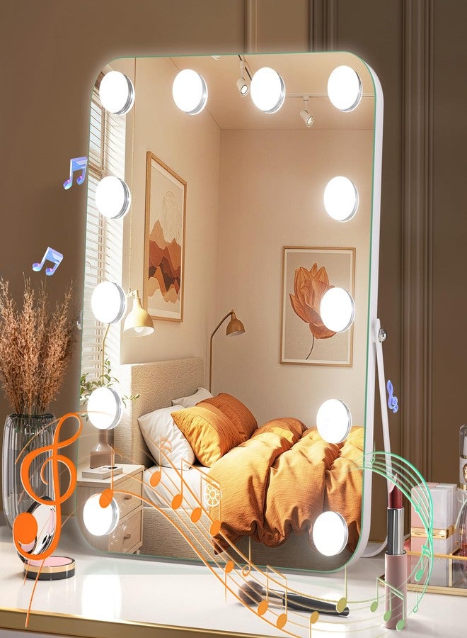 MINISO Vanity Mirror with Lights and Bluetooth Speaker- 11.4" x 13.8" Hollywood Makeup Mirror with 3 Color Lights, Smart Touch Control, 360°Rotation,Rounded Rectangle White Frame - Image 1