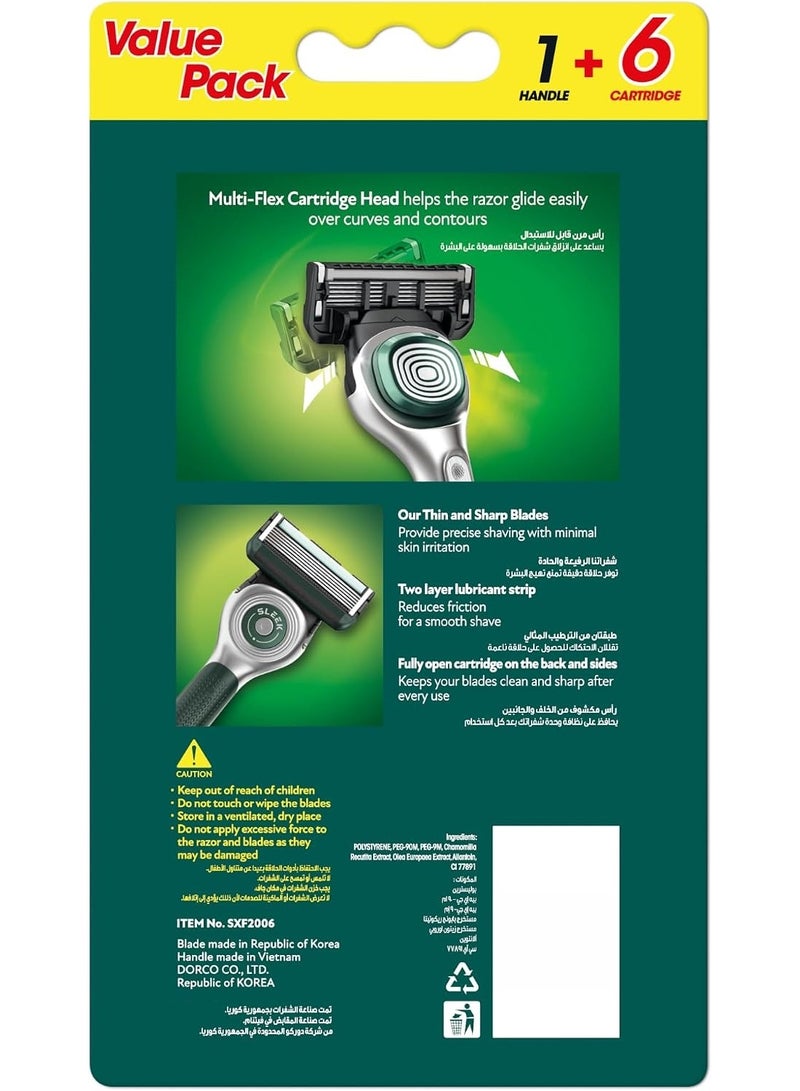 DORCO Sleek Multi Flex Razor Titanium Grey 1 Handle + 6 Cartridge - Image 3
