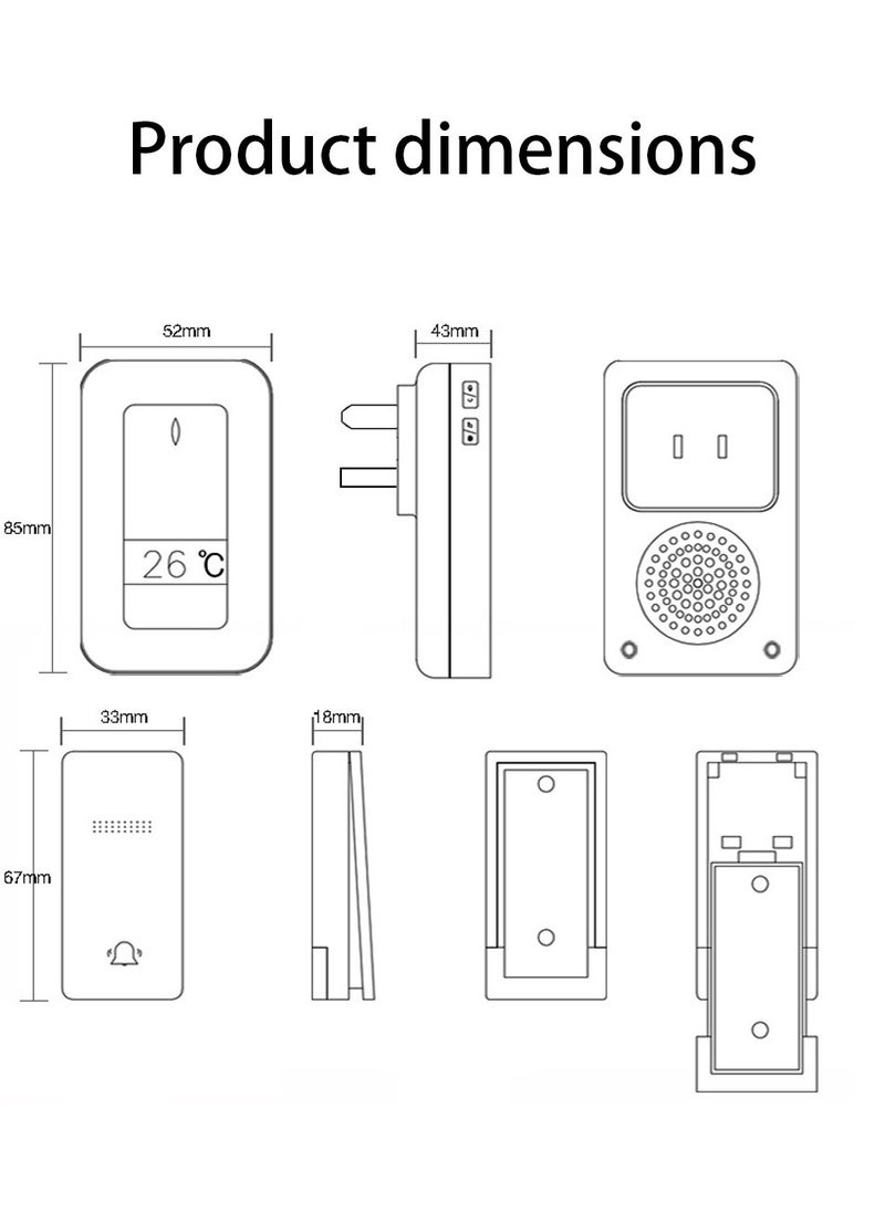 Generic - Thermometer Doorbell, Real-time Check of Indoor Temperature, with Strong Penetration Signal, Contains 38 Kinds of Prompt tones, Creating a Warm Family Atmosphere. - Image 1
