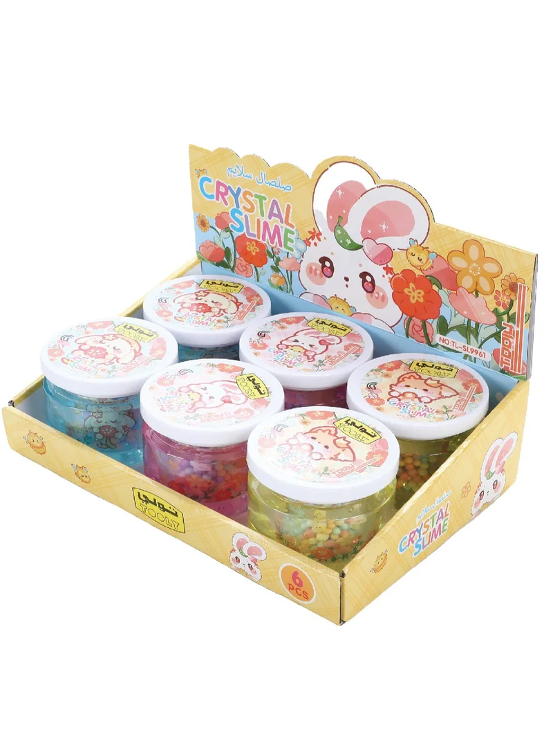 تولي سلايم كريستالي مع خرز ملوّن داخل عبوات دائرية (ألوان متعددة) – 6 قطع × 200 غرام