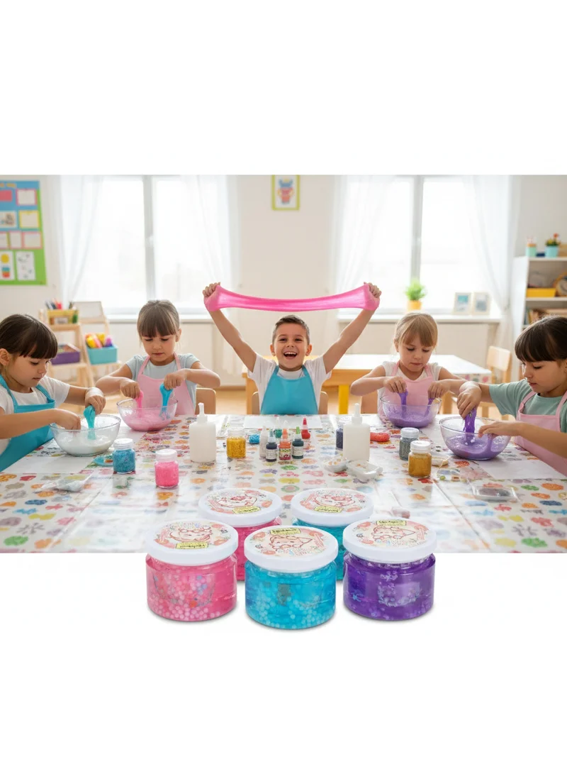 TOOLY Crystal Slime with Colorful Beads in Round Containers (Assorted Colors) – 6 Pcs x 200gm