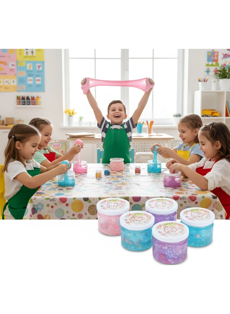 TOOLY Crystal Slime with Colorful Beads in Round Containers (Assorted Colors) – 6 Pcs x 200gm