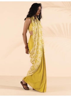 trueBrowns trueBrowns Lime Muslin Ikat Saree  - Image 5