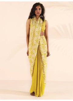 trueBrowns trueBrowns Lime Muslin Ikat Saree  - Image 1