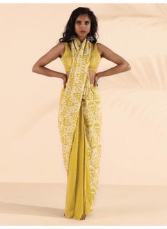 trueBrowns trueBrowns Lime Muslin Ikat Saree  - Image 2