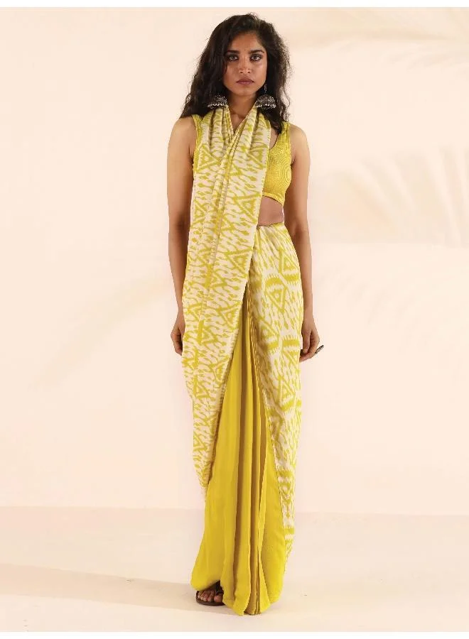 trueBrowns trueBrowns Lime Muslin Ikat Saree