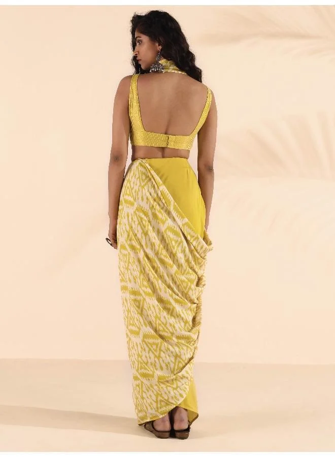 trueBrowns trueBrowns Lime Muslin Ikat Saree