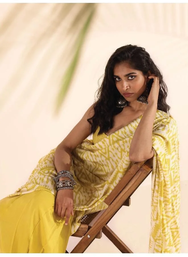 trueBrowns trueBrowns Lime Muslin Ikat Saree