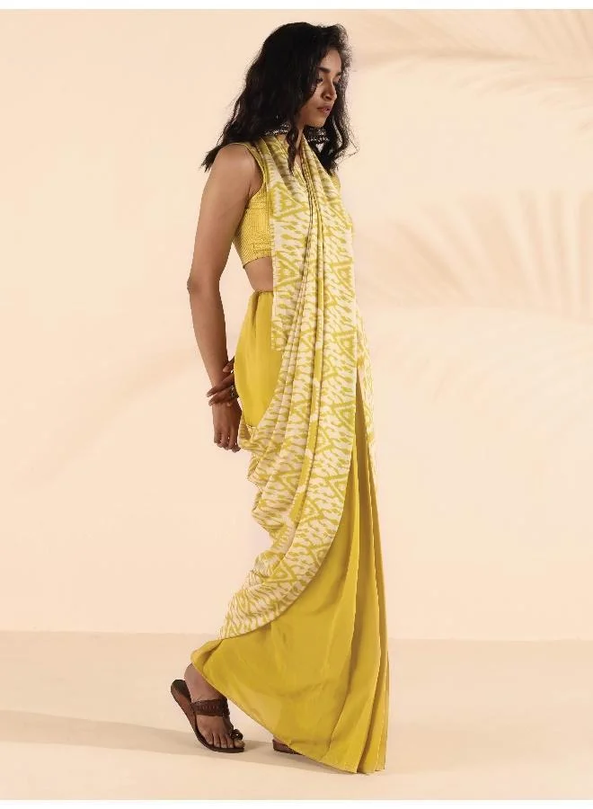 trueBrowns trueBrowns Lime Muslin Ikat Saree