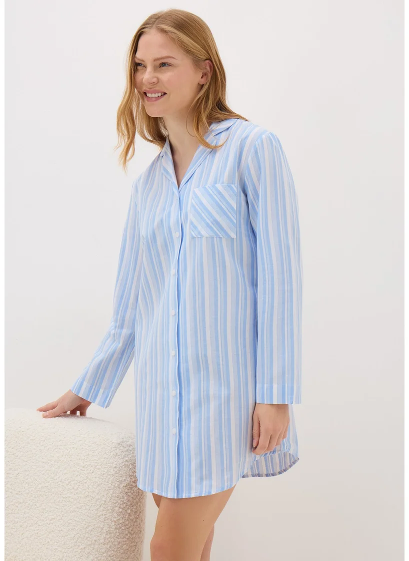Matalan Blue Stripe Cotton Shirt Nightie