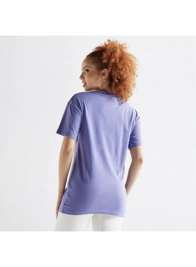 Splash FAV Graphic Print T-shirt with Crew Neck and Drop Shoulder Sleeves