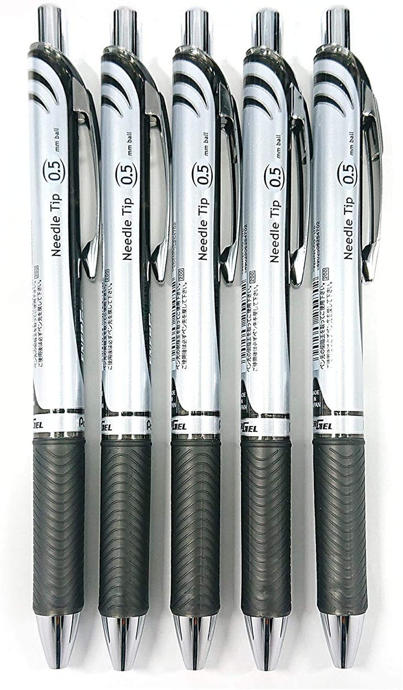 Pentel EnerGel Deluxe RTX Retractable Liquid Gel Pen,0.5mm, Fine Line, Needle Tip, Black Ink-Value set of 5 - Image 1