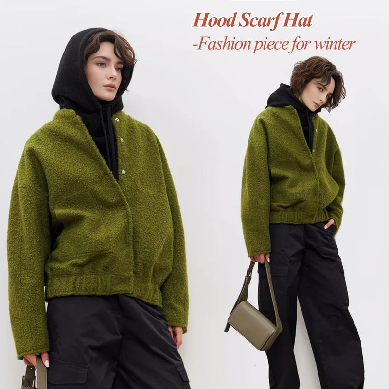 Peicees Oversized Balaclava with Large Shawl Knitted Hooded Scarf Beanie Hat Womens Winter Drawstring Neck Gaiter Fashion XXL Blue - Image 3