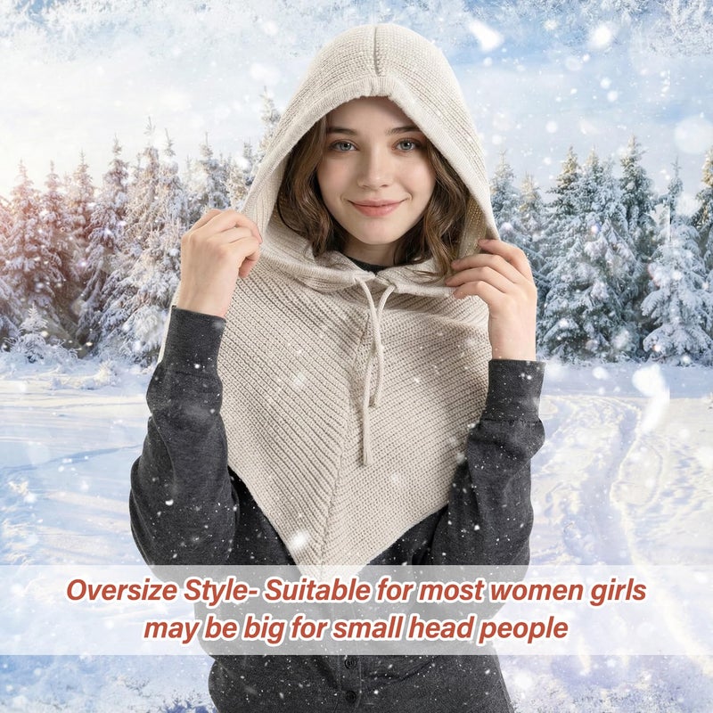 Peicees Oversized Balaclava with Large Shawl Knitted Hooded Scarf Beanie Hat Womens Winter Drawstring Neck Gaiter Fashion XXL Blue - Image 2