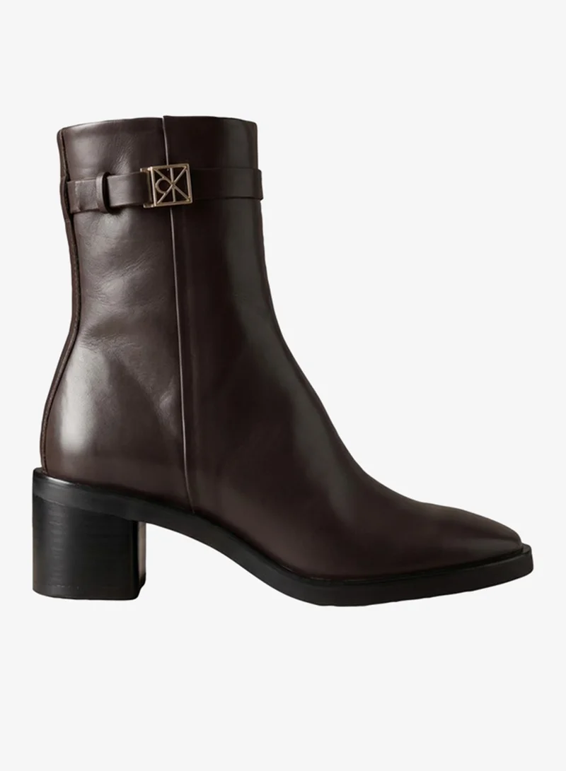 Leather Block-Heel Ankle Boots