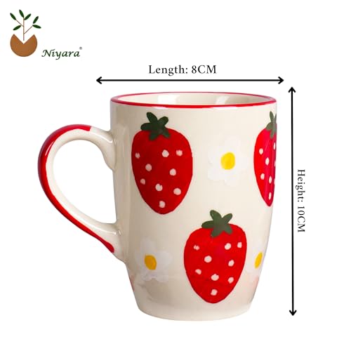 Niyara Stoneware Handmade Premium Ceramic Tea Cups and Coffee Mugs Set of 2 (Strawberry Print) - Image 5