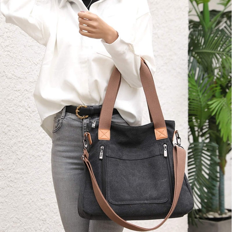 Kawn ® Canvas Tote Bag for Women Aesthetic Large Capacity Shoulder Bag with Multi-Compartments Satchel Handbags with Detachable Strap hobo bags for Women for Office, College and Travel - Image 4