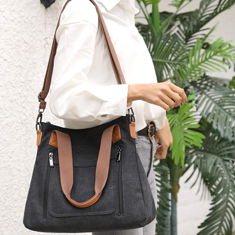 Kawn ® Canvas Tote Bag for Women Aesthetic Large Capacity Shoulder Bag with Multi-Compartments Satchel Handbags with Detachable Strap hobo bags for Women for Office, College and Travel - Image 5
