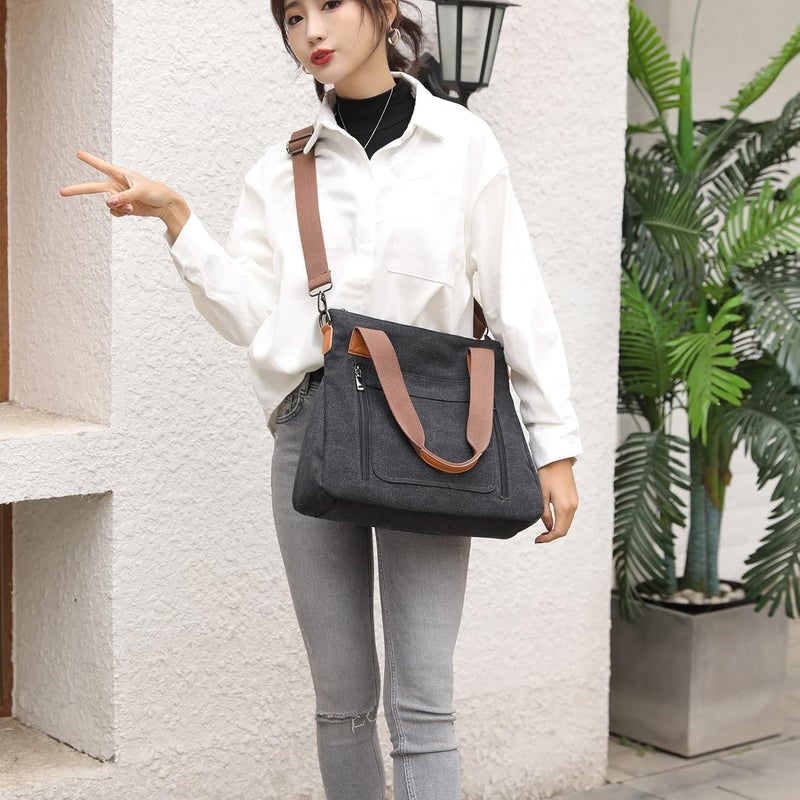 Kawn ® Canvas Tote Bag for Women Aesthetic Large Capacity Shoulder Bag with Multi-Compartments Satchel Handbags with Detachable Strap hobo bags for Women for Office, College and Travel - Image 2