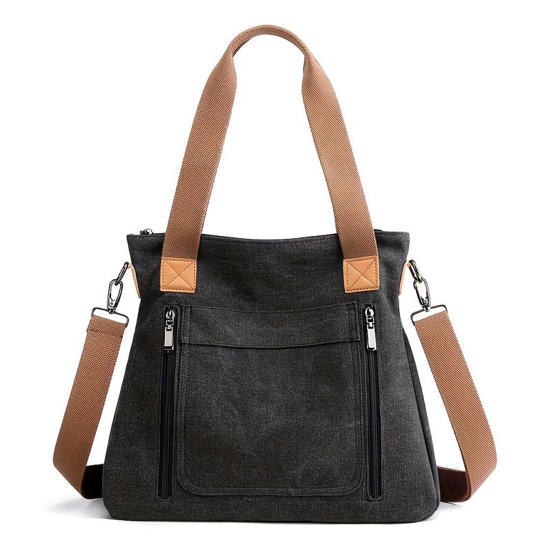Kawn ® Canvas Tote Bag for Women Aesthetic Large Capacity Shoulder Bag with Multi-Compartments Satchel Handbags with Detachable Strap hobo bags for Women for Office, College and Travel - Image 1