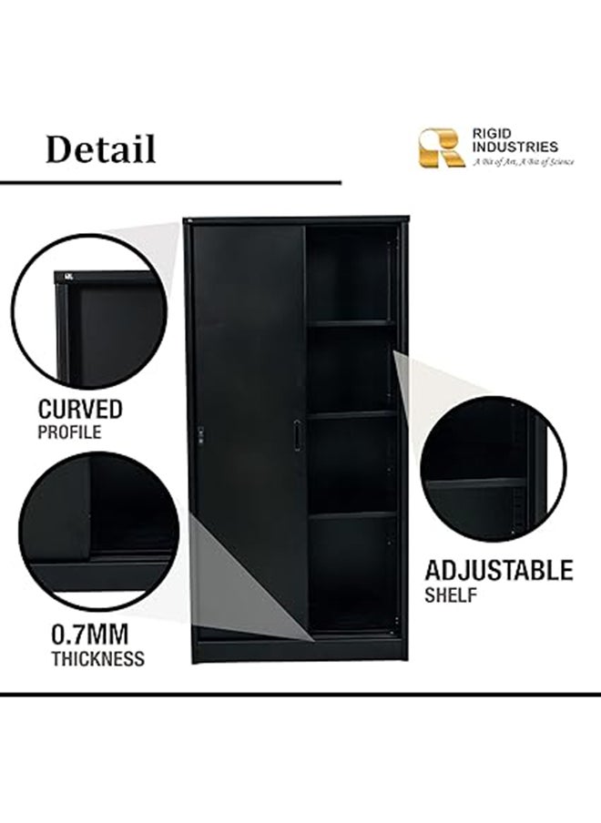RIGID خزانة مكتب بأبواب منزلقة منحنية من الفولاذ باللون الأسود 183x90x45.5 سم  - Image 2