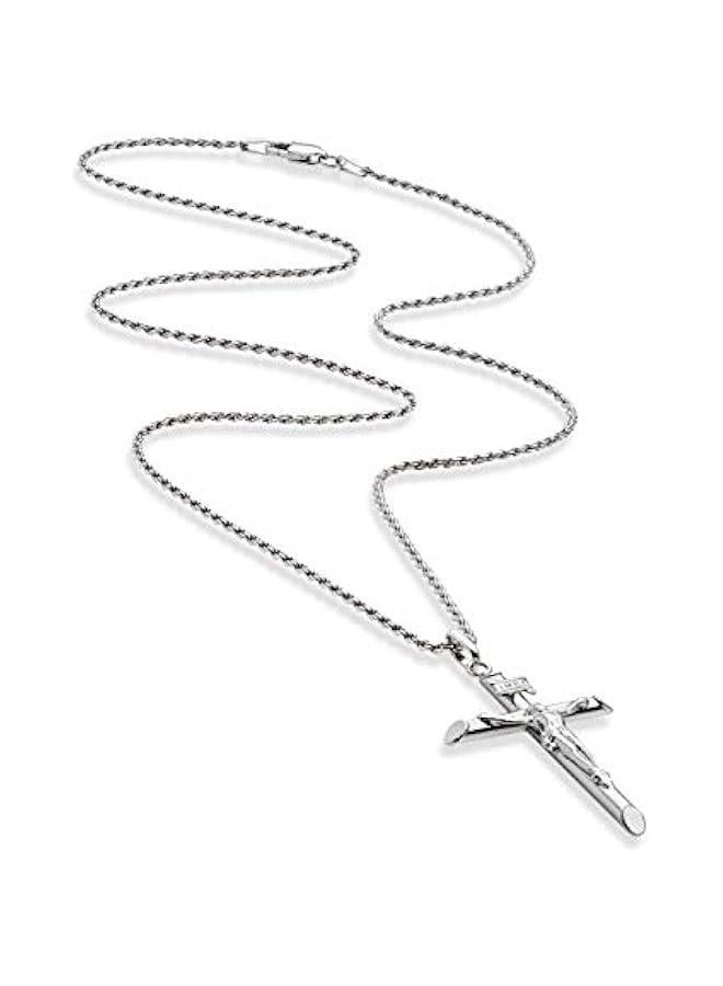 Arabest Rhodium Plated 925 Sterling Silver Small or Large Crucifix Necklace for Men Women, Cross Pendant with Rope Chain, Made in Italy - Image 2