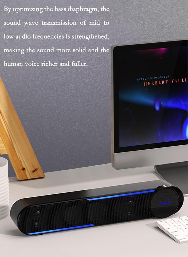 USB Computer Speaker Black HiFi Wired Soundbar Speaker with Touch Control, Surround Sound, USB 2.0 Desktop Soundbar with LED Lights, Multifunctional Design - Image 3
