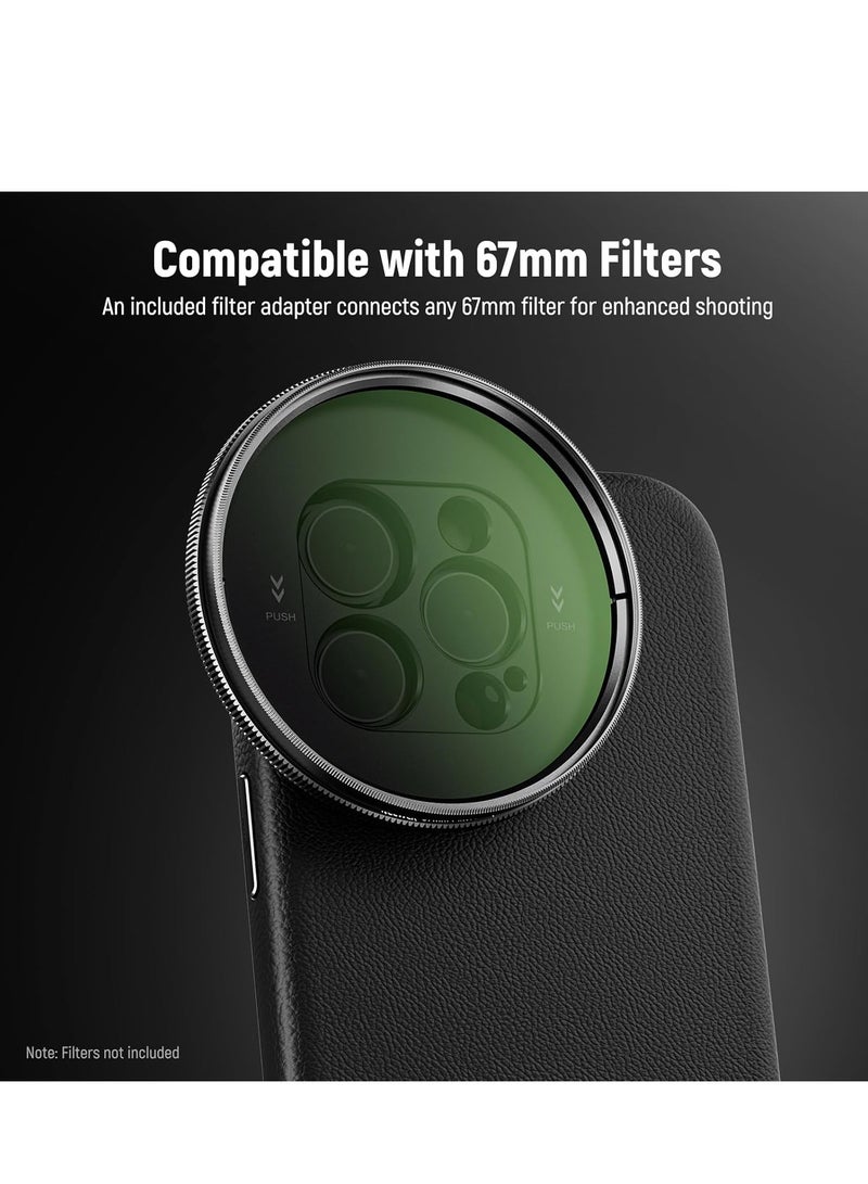 NEEWER Phone Case for 16 Pro , TPU/PC Protective Heavy Duty Case with 17mm Lens Mounts, 67mm Filter Adapter, Nonslip Faux Leather, Compatible with iPhone 16 Pro MagSafe, PA084 Black - Image 2