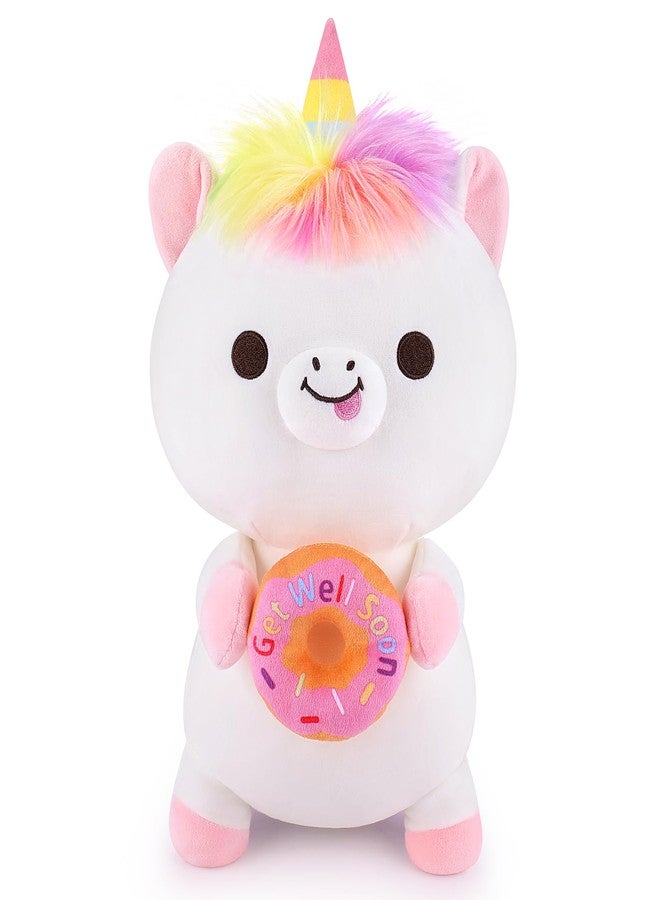 Achwishap Unicorn Plush Doll Hold a Doughnut(14”,White) - Image 1
