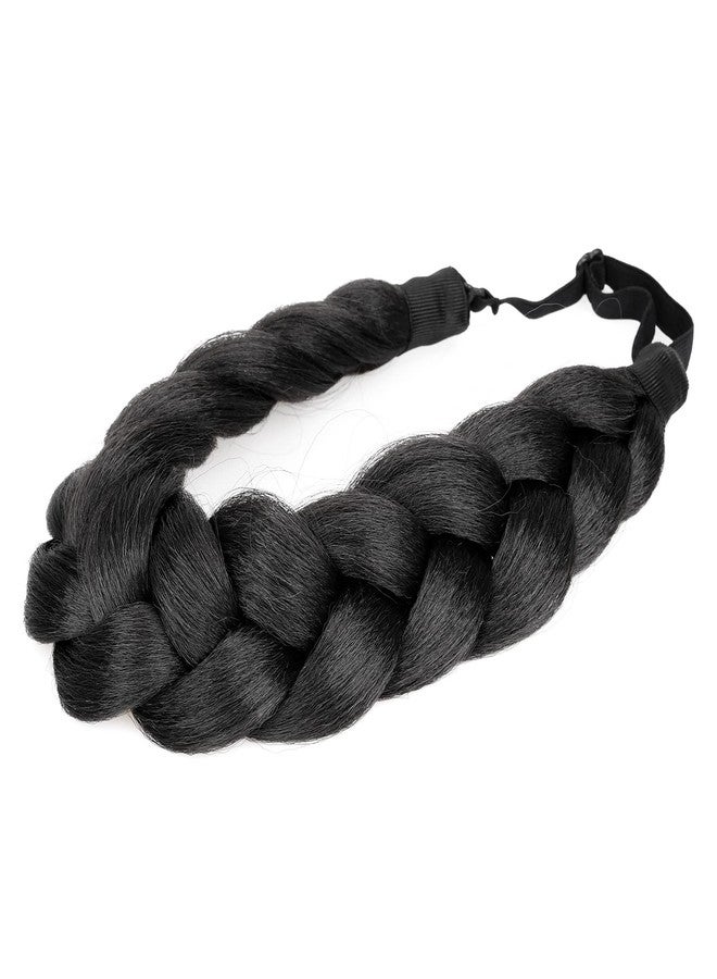 DIGUAN Thick Wide 2 Strands Synthetic Hair Braided Headband Hairpiece for Women Girl Kinky Straight (Natural Black) - Image 3