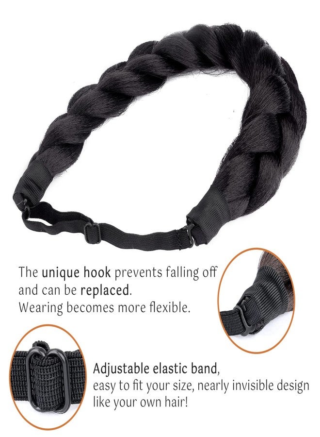 DIGUAN Thick Wide 2 Strands Synthetic Hair Braided Headband Hairpiece for Women Girl Kinky Straight (Natural Black) - Image 4